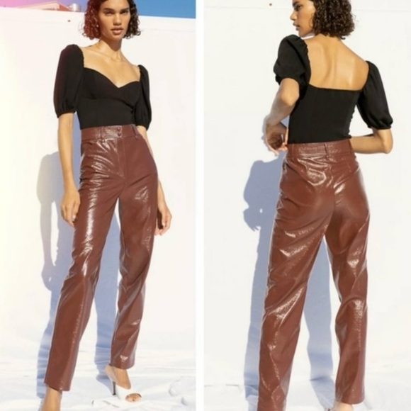 Babaton Aritzia Faux Leather Brown Pants Size 6 - Picture 1 of 6